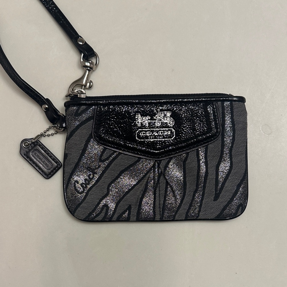 Coach Black and Silver Zebra Pattern Wristlet